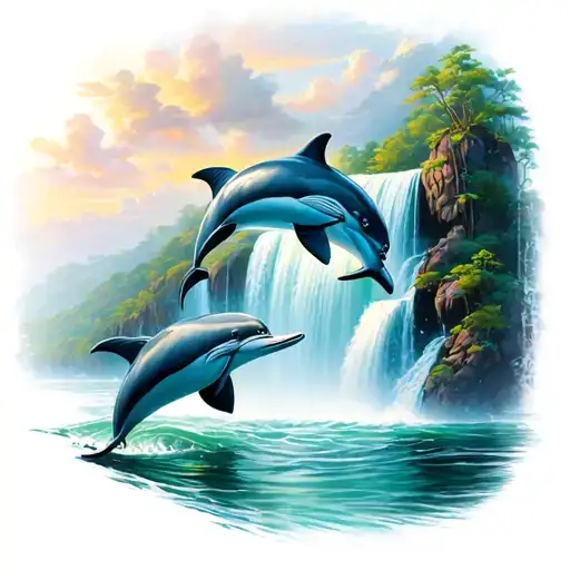 Dolphin And Waterfall Flowing