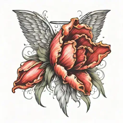 Tulip Flower With Angel Feather Wings Glowing Ring Around