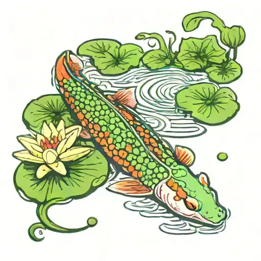 Bright Green Lily Pad With Koi Fish
