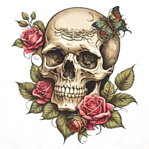Skull And Girl With Rose
