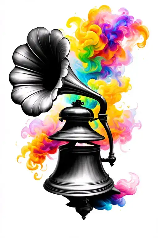 Black And White Gramophone With Colored Smoke Bellowing Out Of The Bell