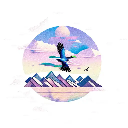 Flying Bird With Mountains