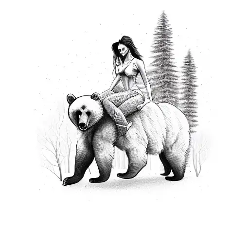 Sexy Skinny Woman Riding A Bear