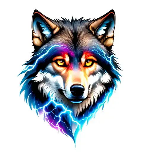 Wolf With Colored Eyes And Lightning