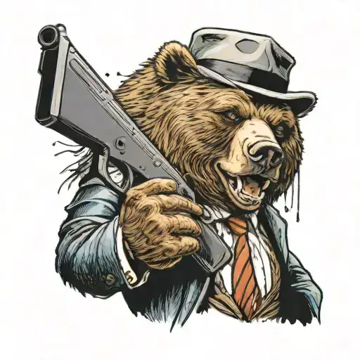 A Tattoo Of Angry Bear In Suit Holding Ak 47
