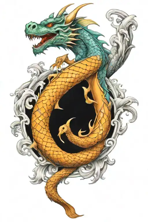 Dragon With Koi Fish