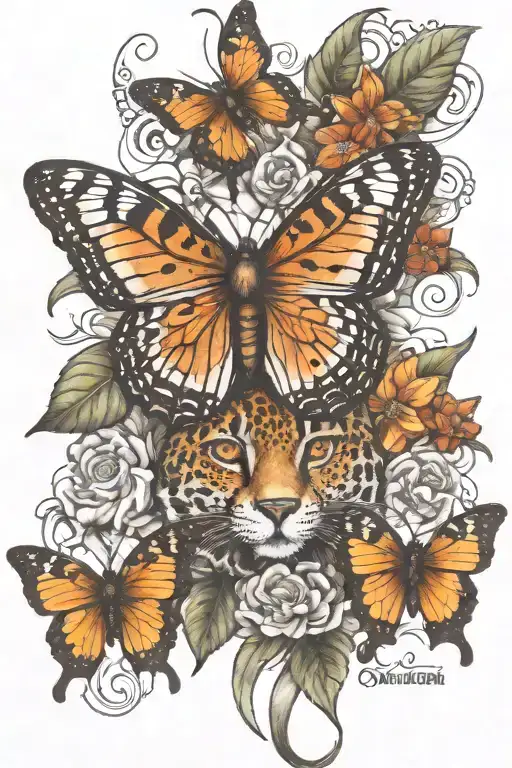 Chetah And Moth Combined Tattoo Design Showcasing