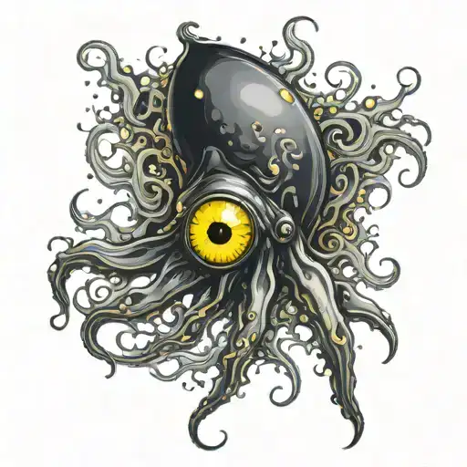 Black Squid With 3 Yellow Eyes