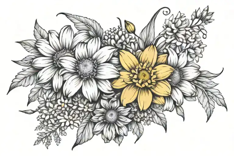 Daisy Sweet Pea Daffodil Marigold Chrysanthemum Black And White