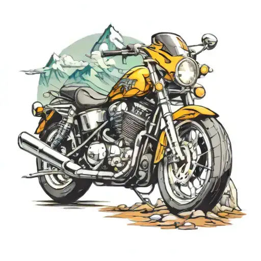 Motorcycle And Road To Mountain