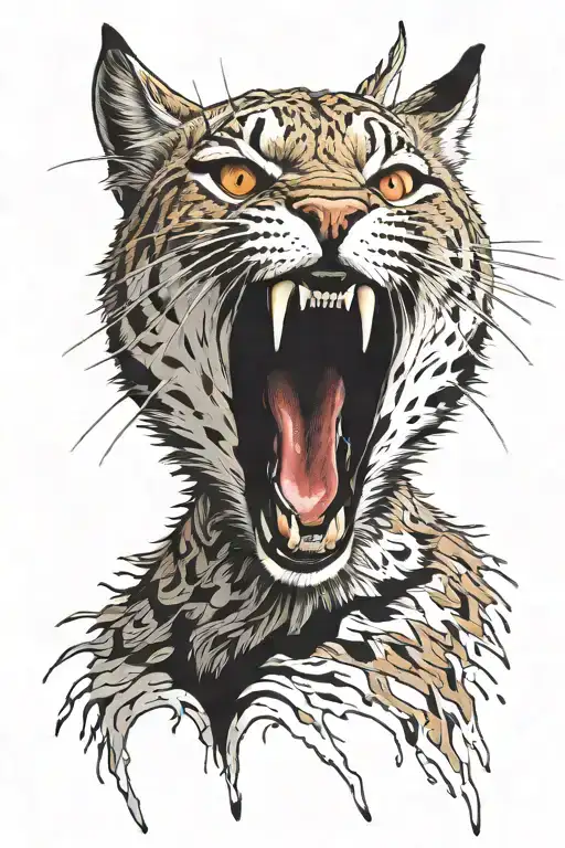 A Bloody Bobcat Screams In A White Background