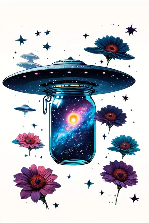 Galaxy With A Ufo Inside Of A Mason Jar