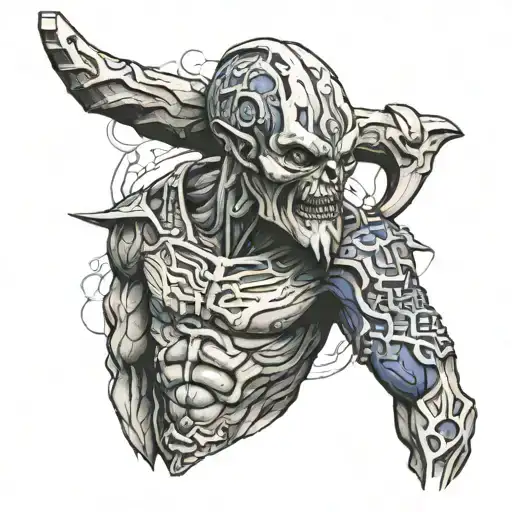 Norse Draugr Cracked Statue On The Outer Bicep