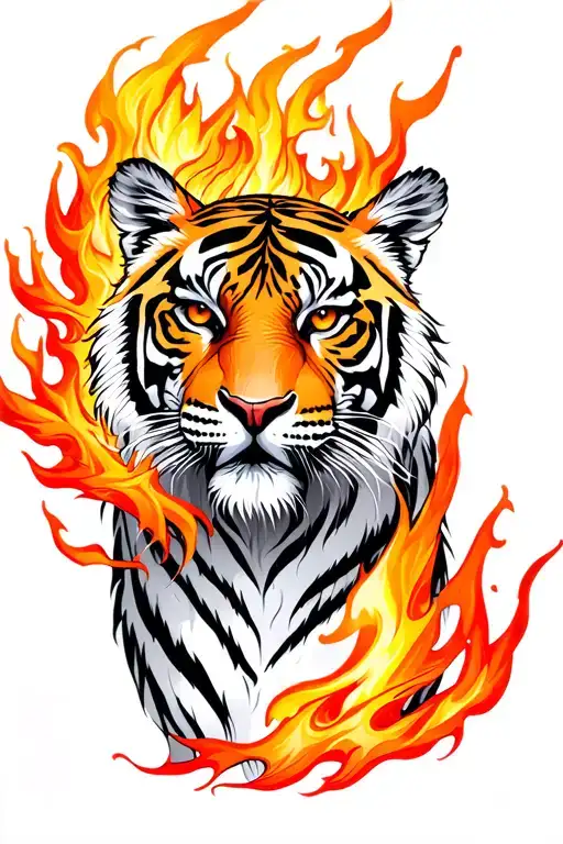 Tiger With Phoenix Rising From Flames
