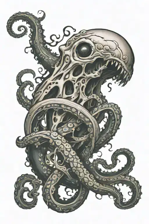 A Slightly Curved Tattoo For The Inner Part Of The Right Knee That Has Spooky Vibe And Tentacles
