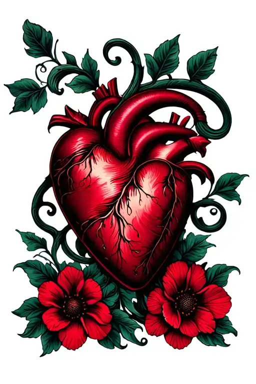 Heart With Dark Red Flowers On A Vine Thin Long