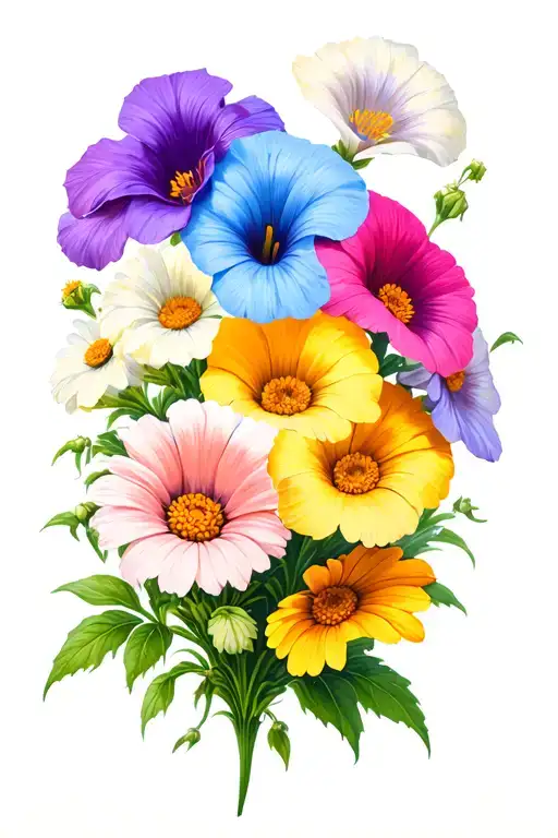 Multi Colored Sweet Pea Morning Glory Aster And Daisy