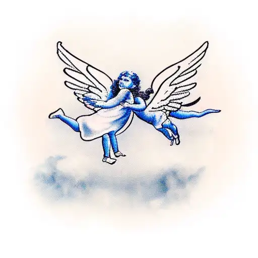 Two Angels Flying Away From Each Other And Every Each Of Them Has An Bow Shooting An Arrow