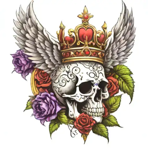 Skull Wth Queen Crown Angel Wings Marijuana Leaves Marijuana Buds Smoke Diamonds Hearts Roses