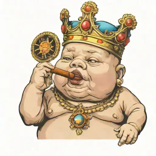 Fat Baby With Crown And Cigar Leaning
