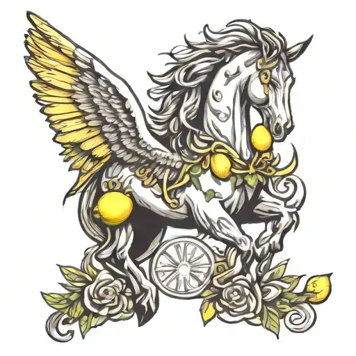 Pegasus Horse With Wings And Lemon Fruit