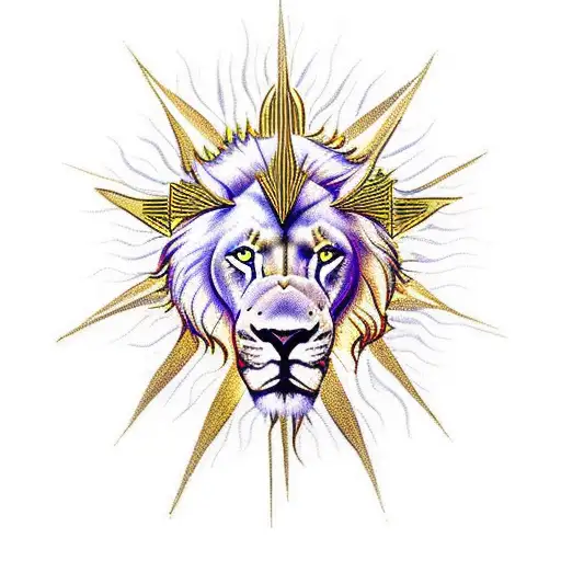 Sun Beams On Cross With Crown Of Thorns Under Lion