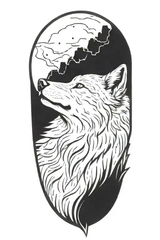 Howling Wolf In Old Blues Art Style