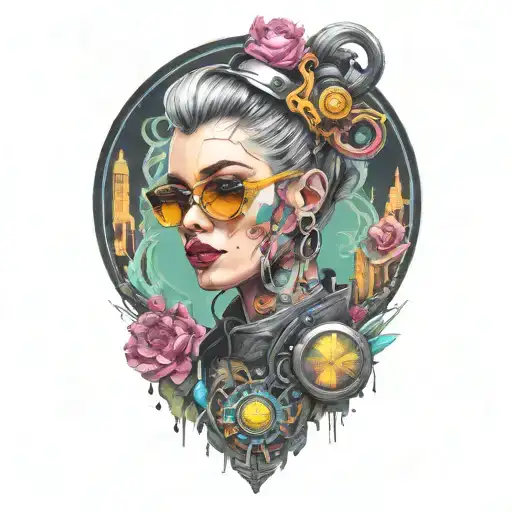 Cyberpunk Inspired Tattoo Lady With Sunglasses