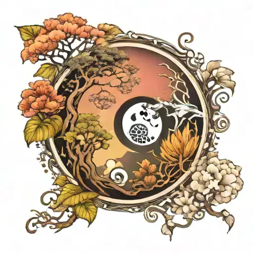 Ying And Yang Tattoo With Ying Being Nature Themed And Yang Being Space Themed