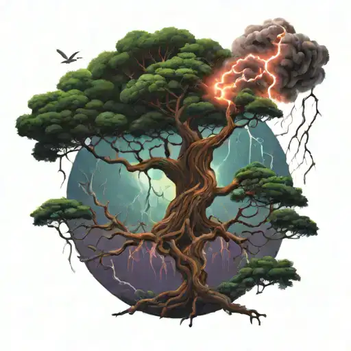Tree Life And Lighting Storm