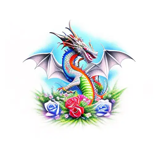 Dragon With Roses And Screws