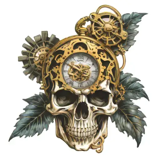 Skull Time Melting Timepiece With Gears Incorporated