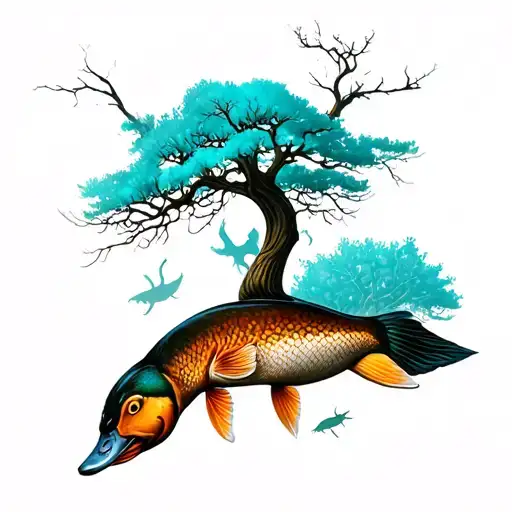 Horror Duck And Fish And Tree