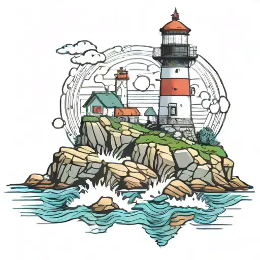 Lighthouse Standing On Rocks Surrounded By Water