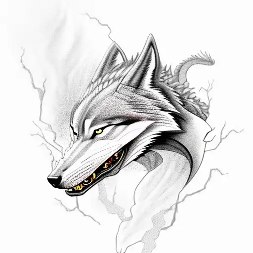 Half Dragon Half Wolf With Lightning Bolts