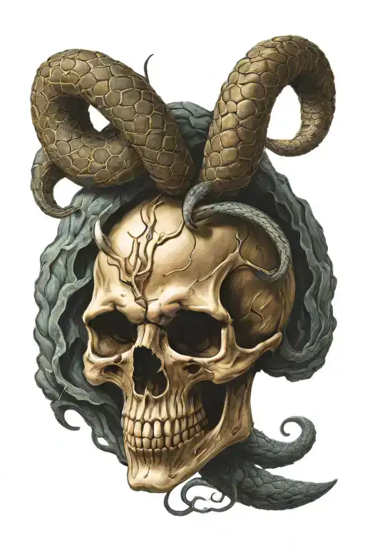 Skull With Horns With A Snake Coming Through The Skull