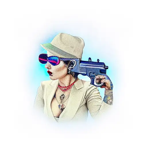 Gangster Woman With Bandana Holding A Smith N Wesson 38