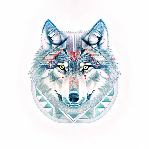 Wolf Tattoo With Maori And Geometry Design
