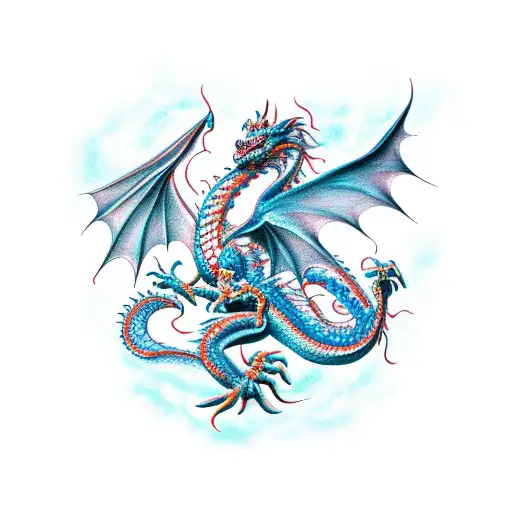 Dragon With His Hands An Head Under The Tail