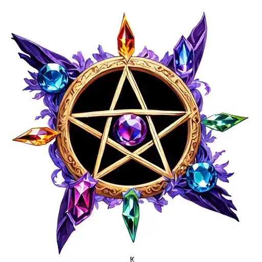 Elemental Pentacle With Elemental Jewels At The Five Points Of The Star