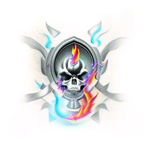 Black Shield With Flames Around It
