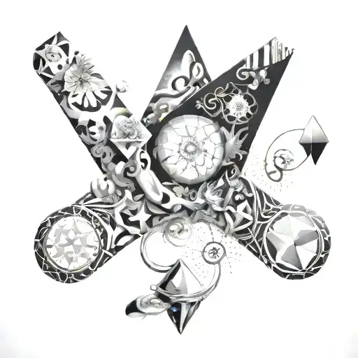 Complex Shapes In Black And White Floating Through A Human Siluette