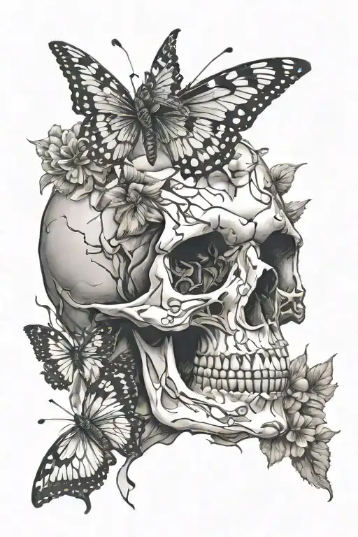 Broken Skull Wuth A Butterfly Resting