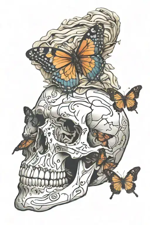 Broken Skull With Butterfly On It