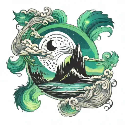 Northern Lights And Beach In Yin Yang