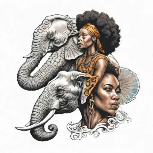 Afro Woman W Elephant Head
