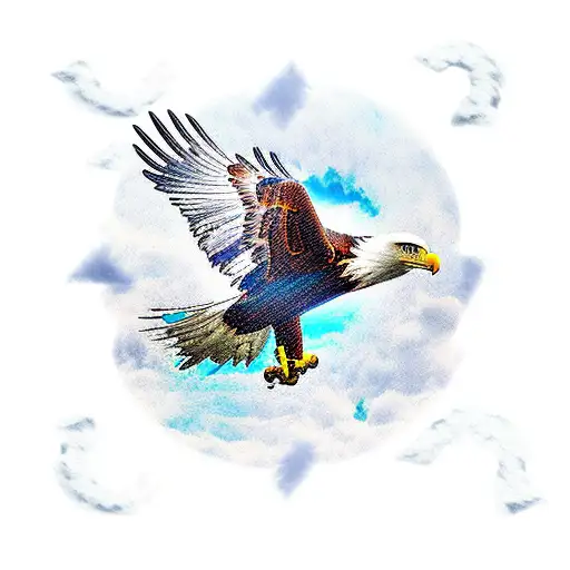 An Eagle Flying Through Ice Clouds Towards The Sun