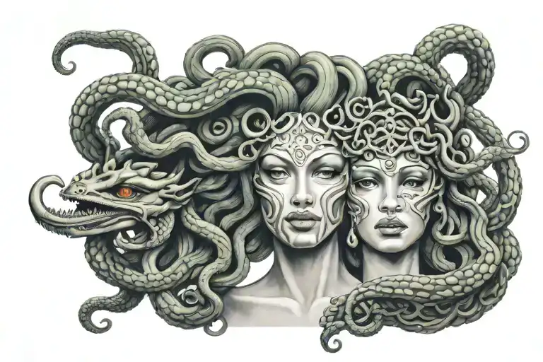 Medusa Holding A Female Face Mask