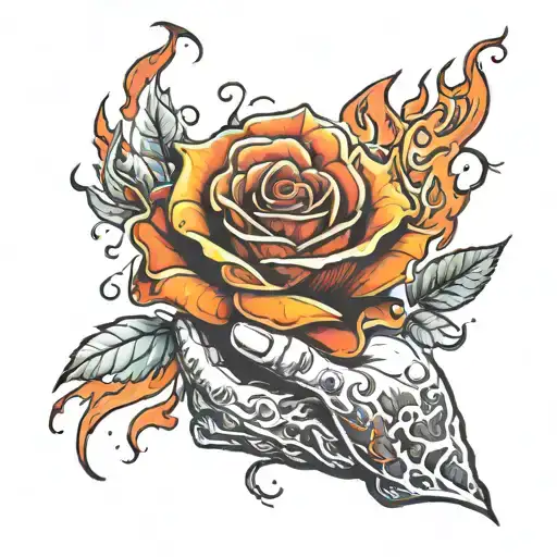 Rose With Flames Hand