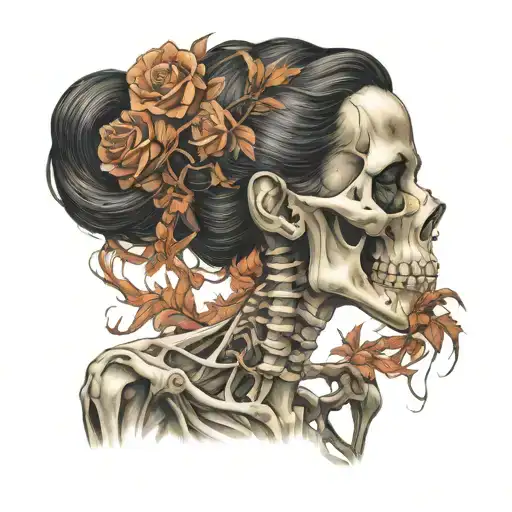 Half Beautiful Dark Haired Woman Fading Into Skeleton
